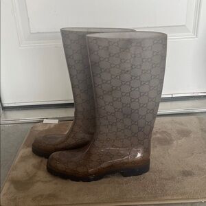 Gucci Brown Monogram Rain Boots